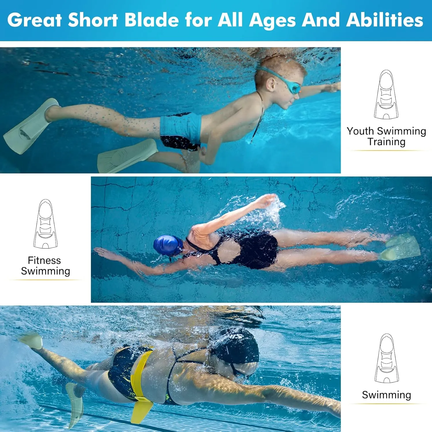 Greatever Swim Fins, Kids Swim Training Fins for Lap Swimming