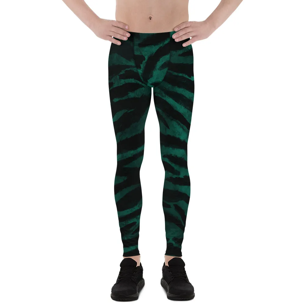 Green Tiger Stripe Meggings, Animal Print Men's Yoga Pants Leggings- Made in USA/EU