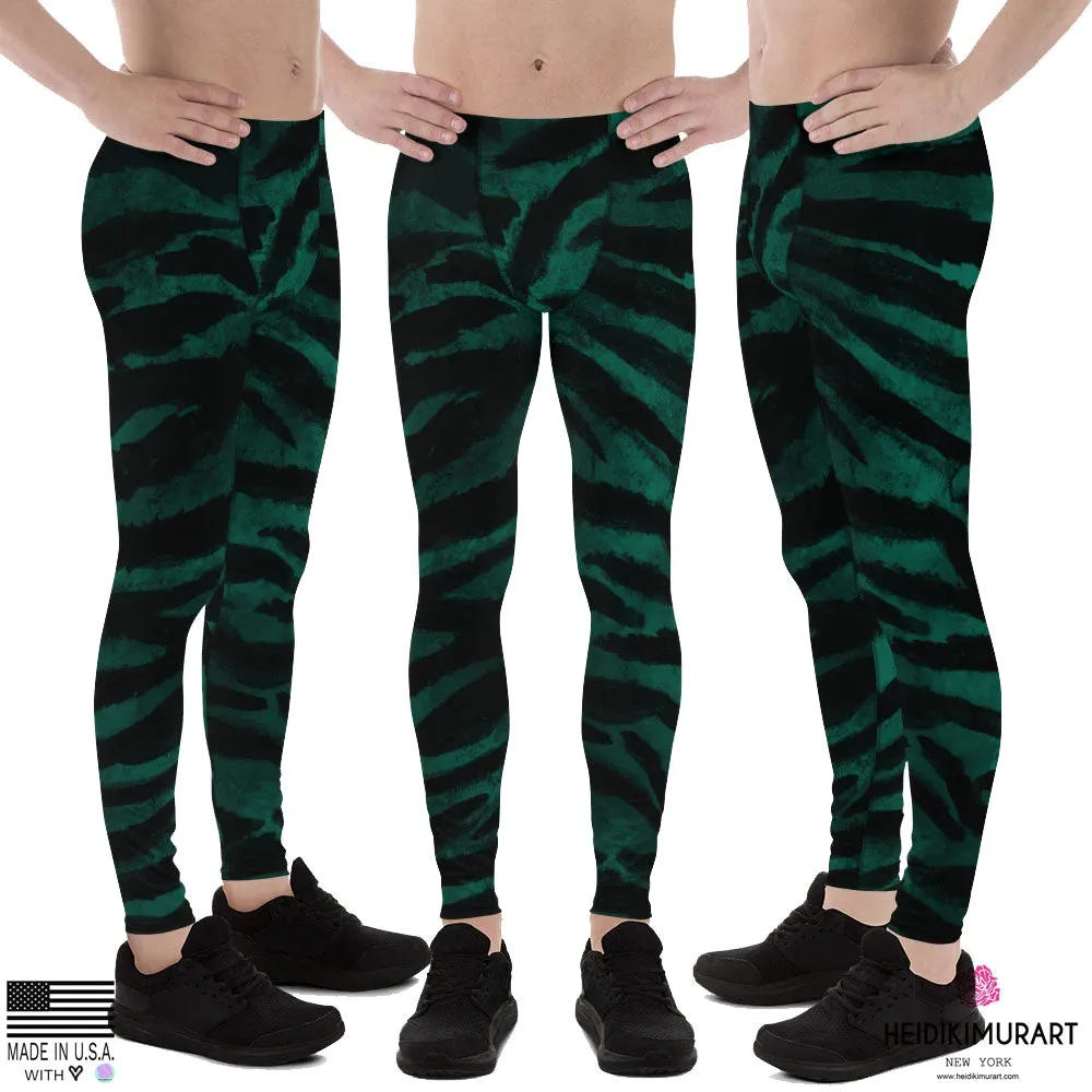 Green Tiger Stripe Meggings, Animal Print Men's Yoga Pants Leggings- Made in USA/EU