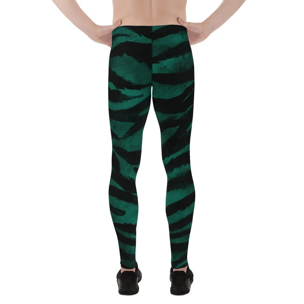 Green Tiger Stripe Meggings, Animal Print Men's Yoga Pants Leggings- Made in USA/EU