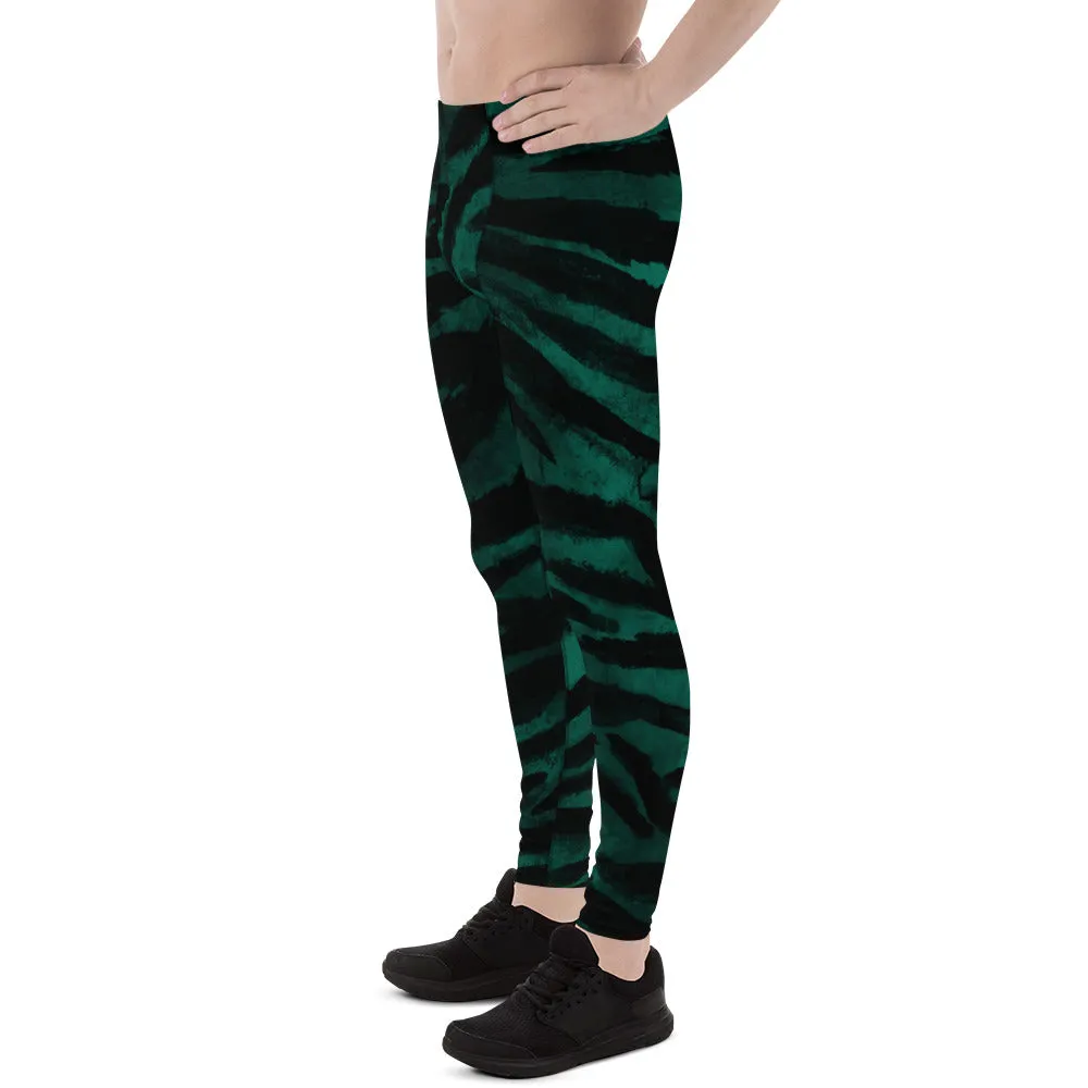 Green Tiger Stripe Meggings, Animal Print Men's Yoga Pants Leggings- Made in USA/EU