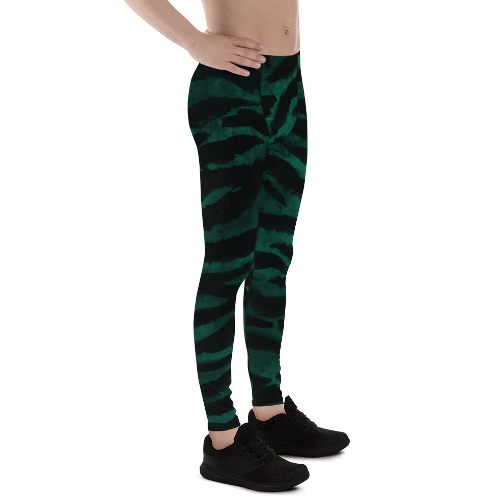 Green Tiger Stripe Meggings, Animal Print Men's Yoga Pants Leggings- Made in USA/EU