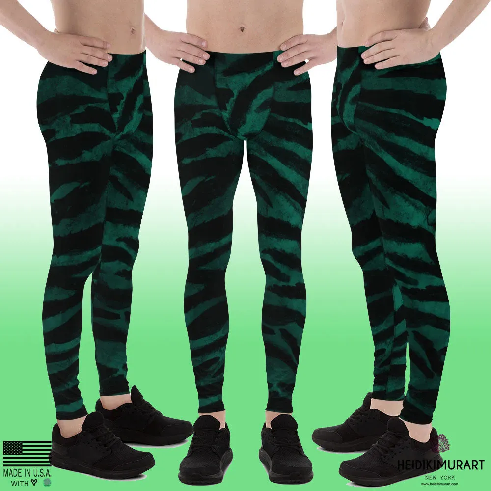 Green Tiger Stripe Meggings, Animal Print Men's Yoga Pants Leggings- Made in USA/EU