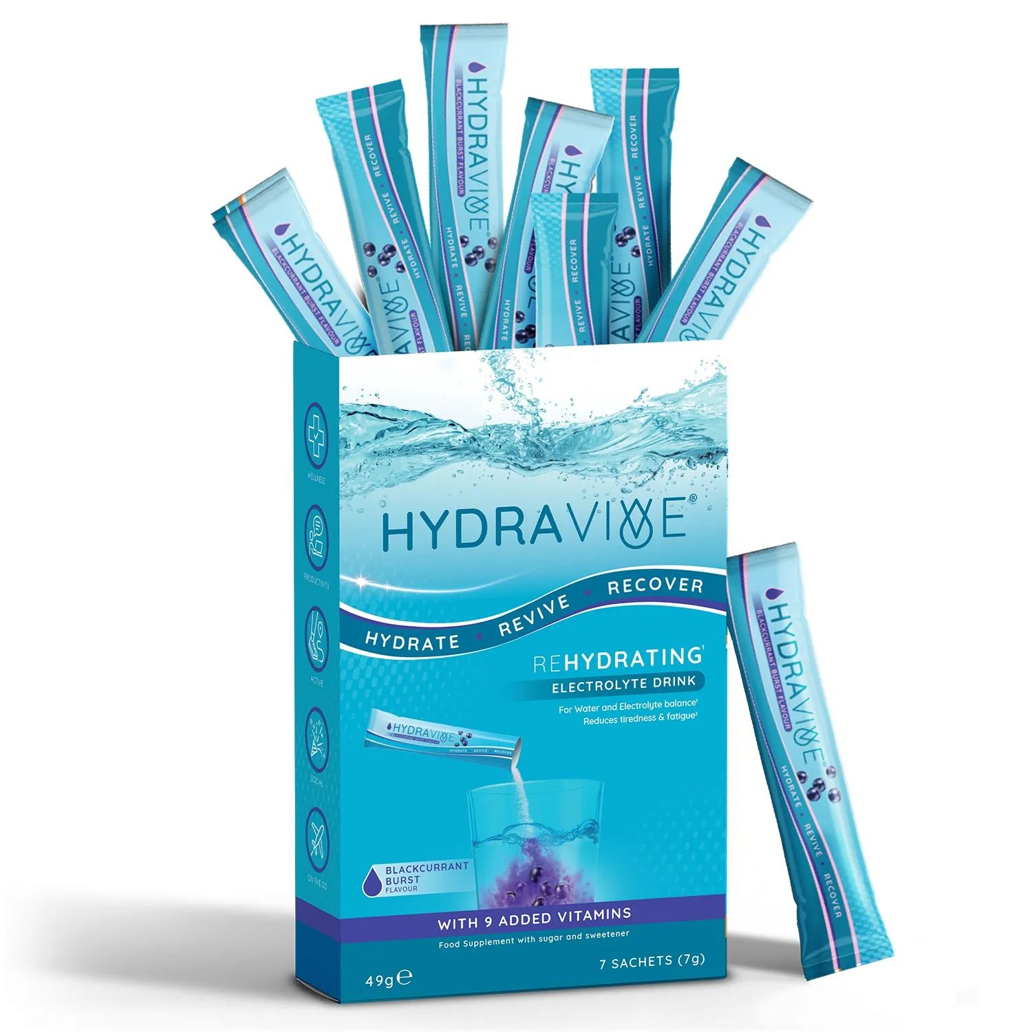 Hydravive Rapid Rehydration Electrolytes Powder - 21 Pack Blackcurrant