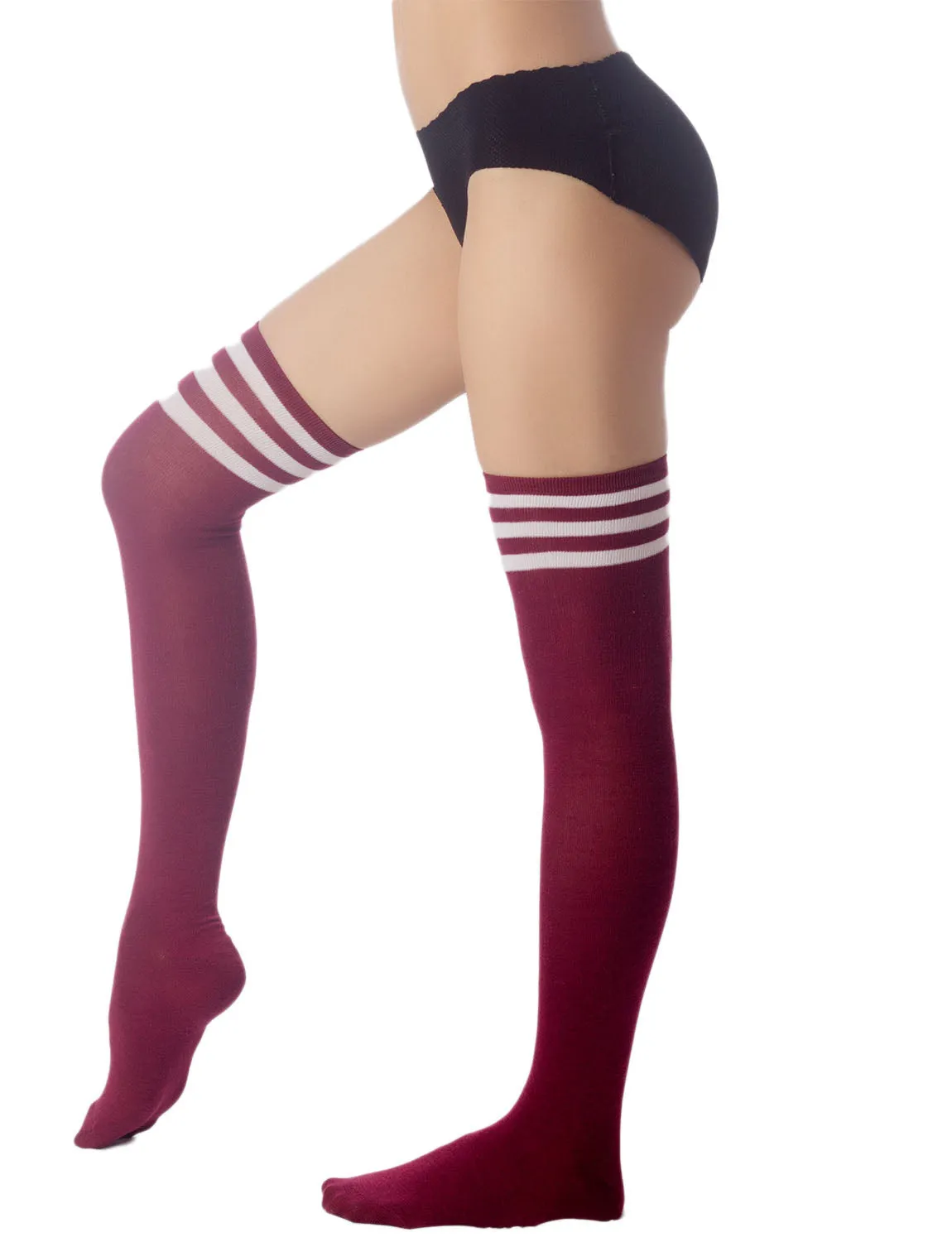 iB-iP Women's Navy Stripes Sports Football Style Hold-up Thigh High Long Socks