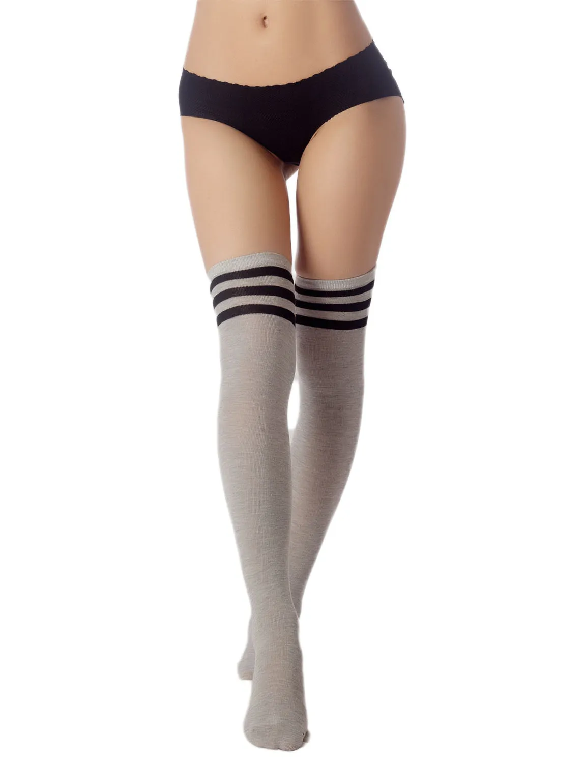 iB-iP Women's Navy Stripes Sports Football Style Hold-up Thigh High Long Socks