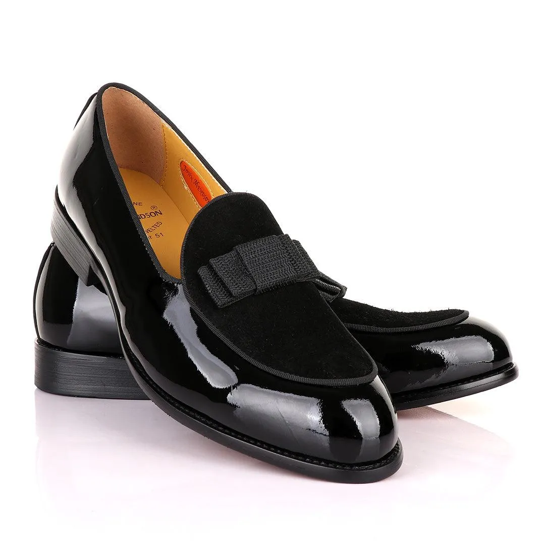 John Mendson Black Patent Bow With Suede Loafers Shoe