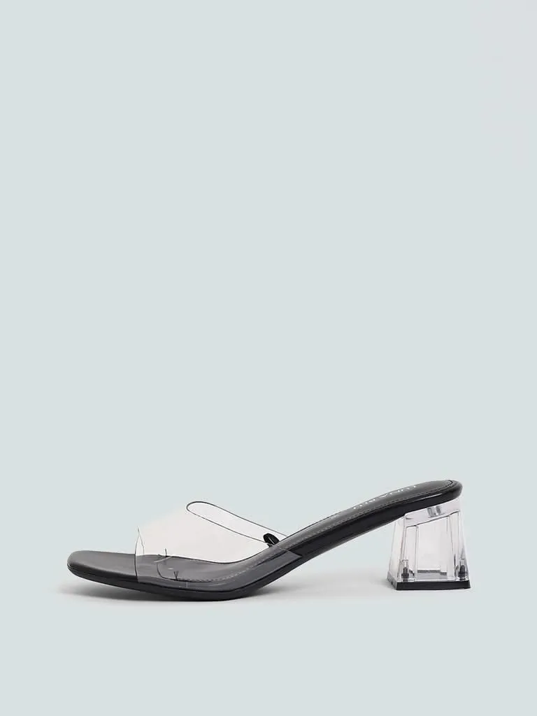 LUNA BLU Transparent Cup Mule Black Sandals