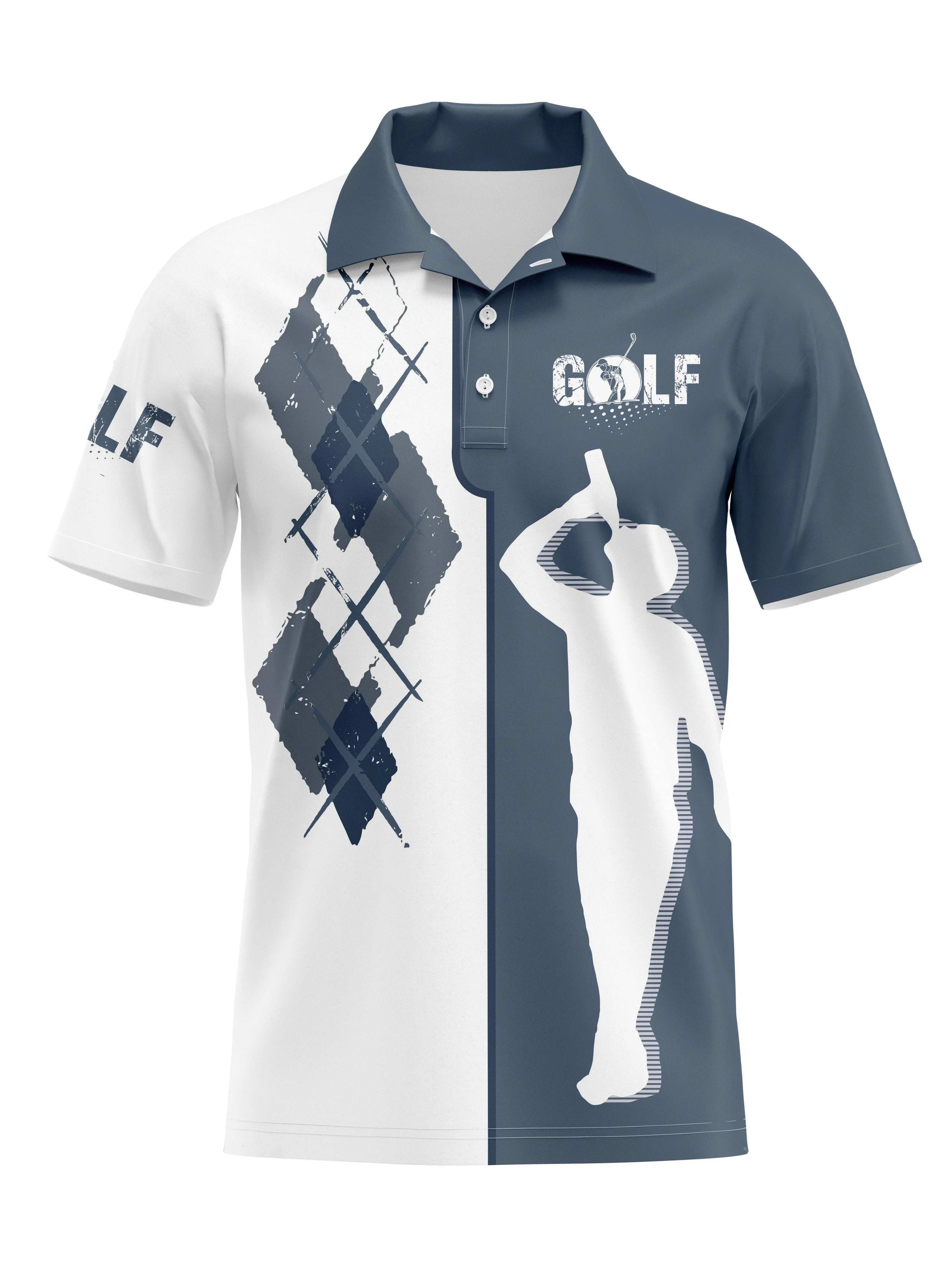 Men's Casual Playing Golf Print Short Sleeve Lapel Shirt For Summer