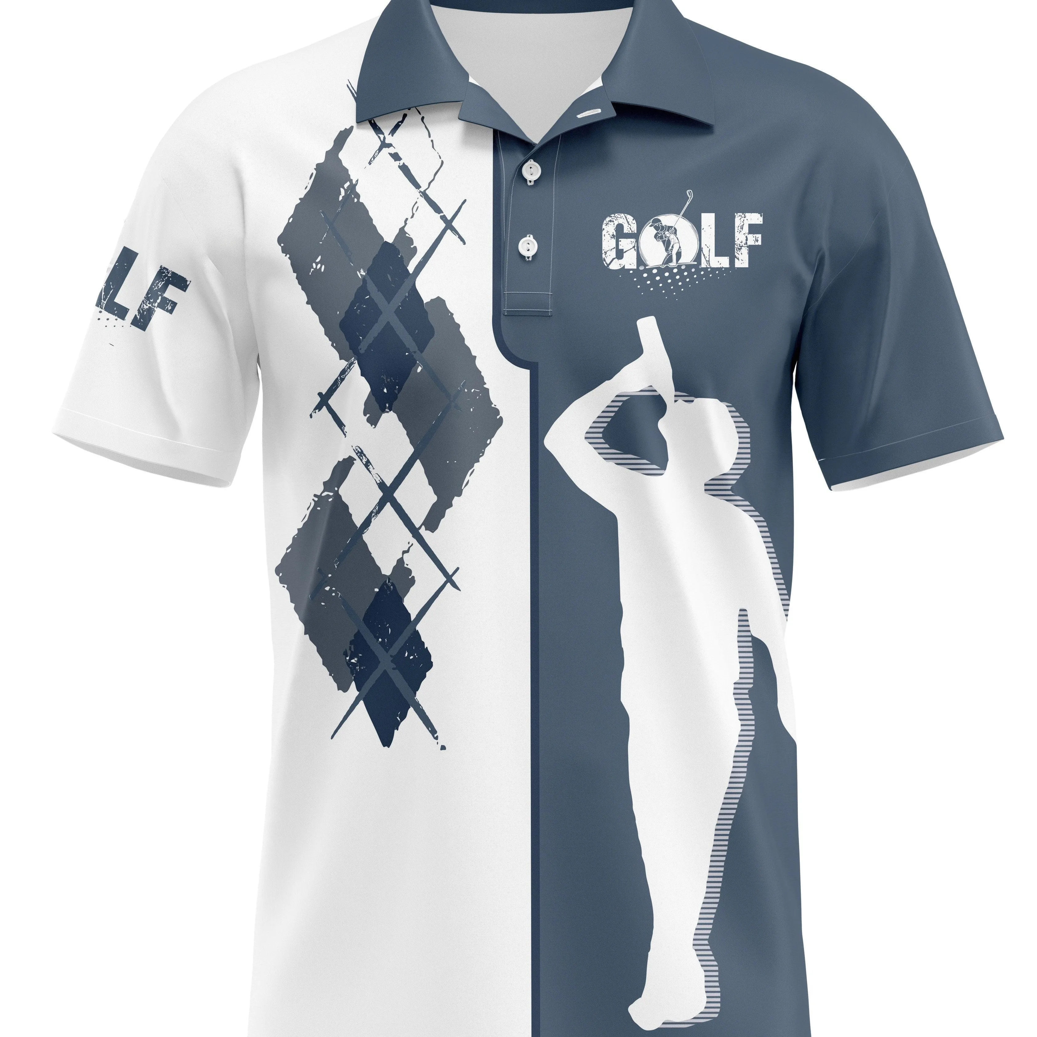 Men's Casual Playing Golf Print Short Sleeve Lapel Shirt For Summer