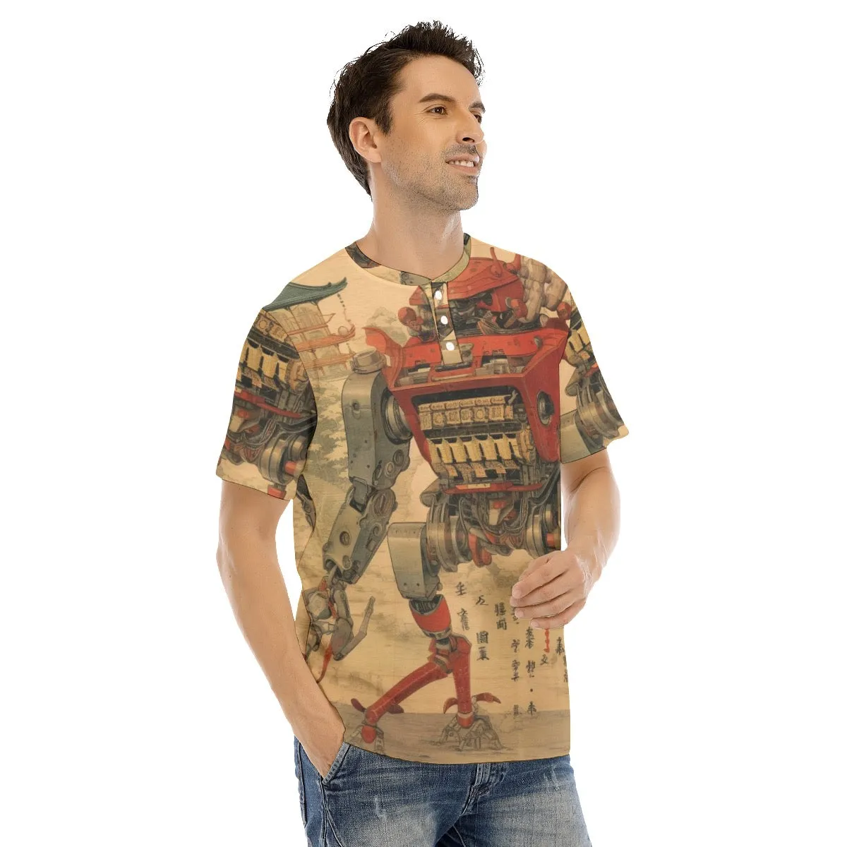 Men's Short Sleeve T-shirt With Button Closure #y121