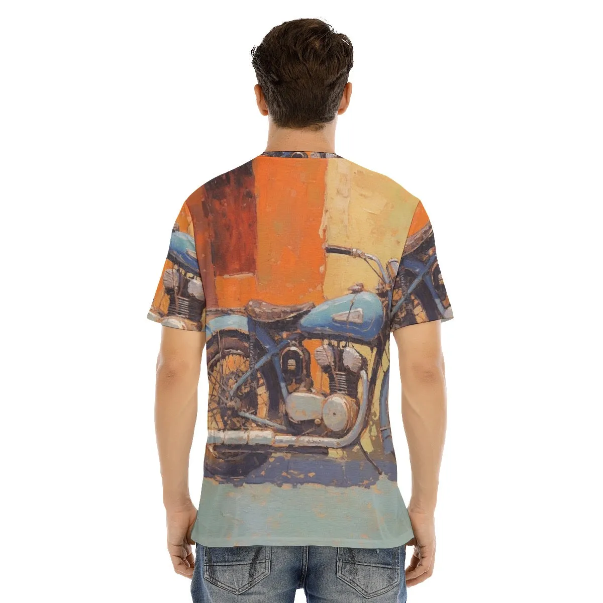 Men's Short Sleeve T-shirt With Button Closure #y173 motorcycle print