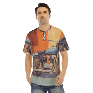 Men's Short Sleeve T-shirt With Button Closure #y173 motorcycle print