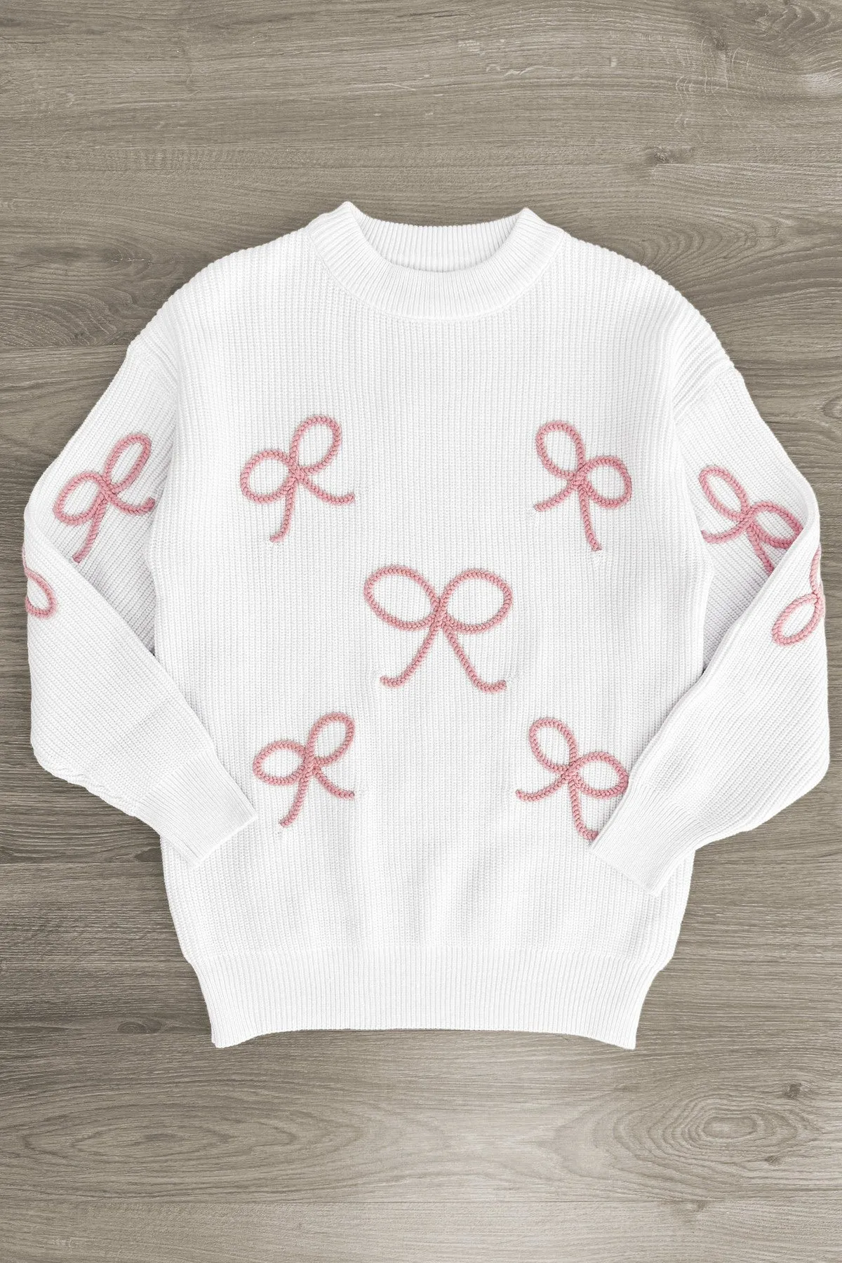 Mom & Me - White & Pink Bow Knit Sweater