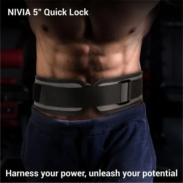 NIVIA 5" Quick-Lock Gym Belt Weightlifting Gym Belt for Back Support for Men and Women/Workout and Powerlifting for Gym Workout & Deadlift/Sports Equipment(5" WIDE)