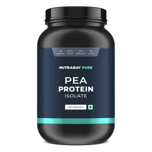 Nutrabay Pure Pea Protein Isolate - 25.3g Protein, 5g BCAA Vegan Plant Protein for Muscle Growth & Recovery - 1 Kg Unflavoured