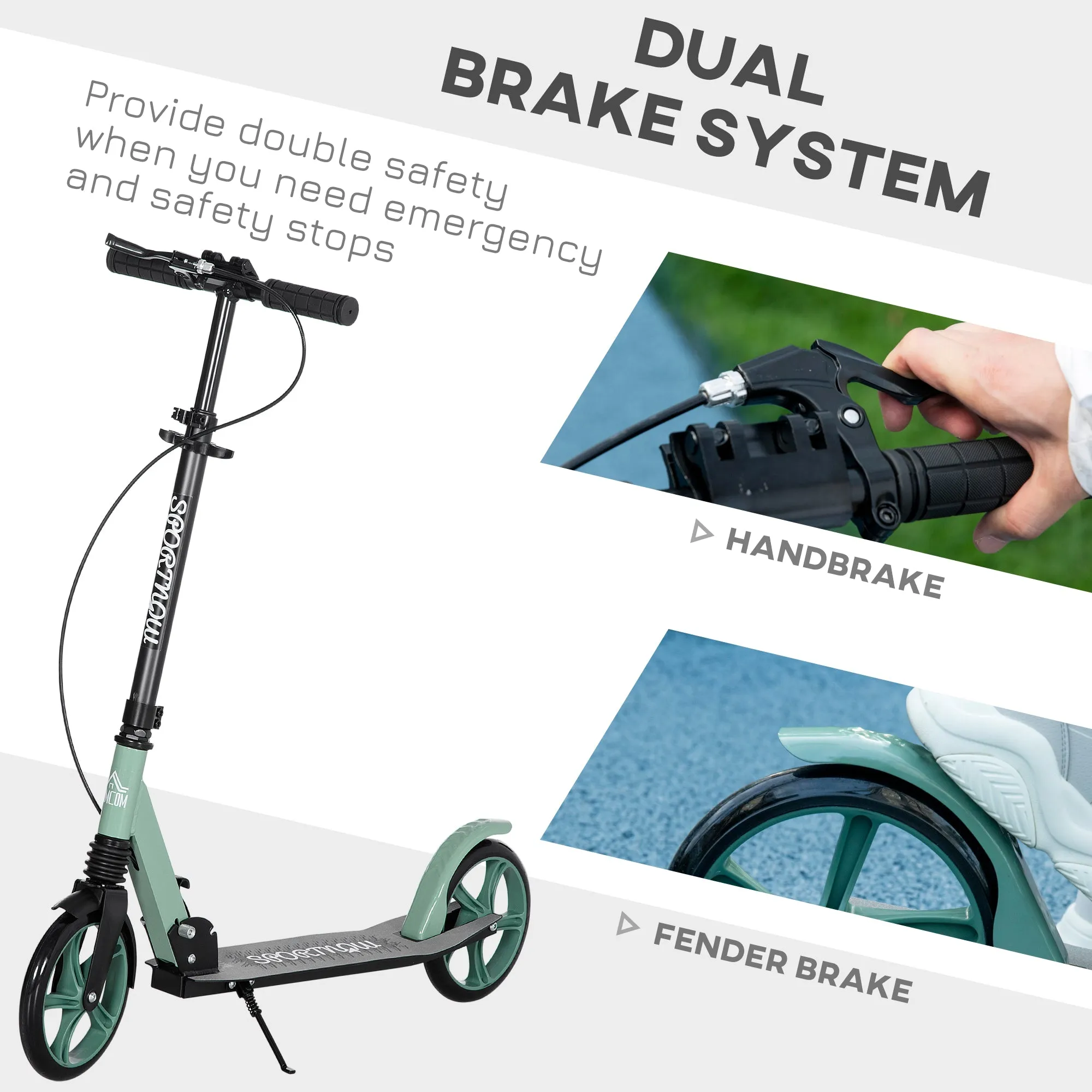 One-click Folding Kick Scooter for 14  w/ Adjustable Handlebar, Push Scooter with Kickstand, Dual Brake System, Shock Absorber, 200mm Wheels