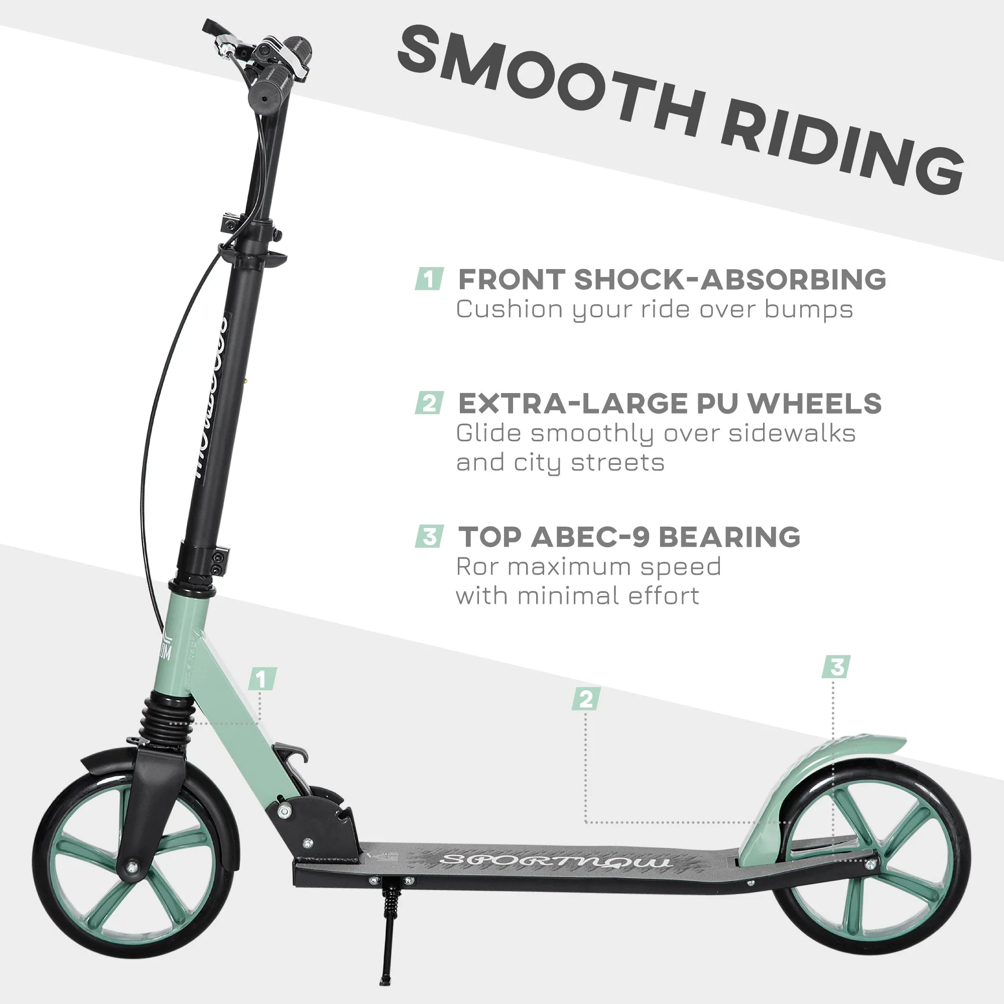 One-click Folding Kick Scooter for 14  w/ Adjustable Handlebar, Push Scooter with Kickstand, Dual Brake System, Shock Absorber, 200mm Wheels