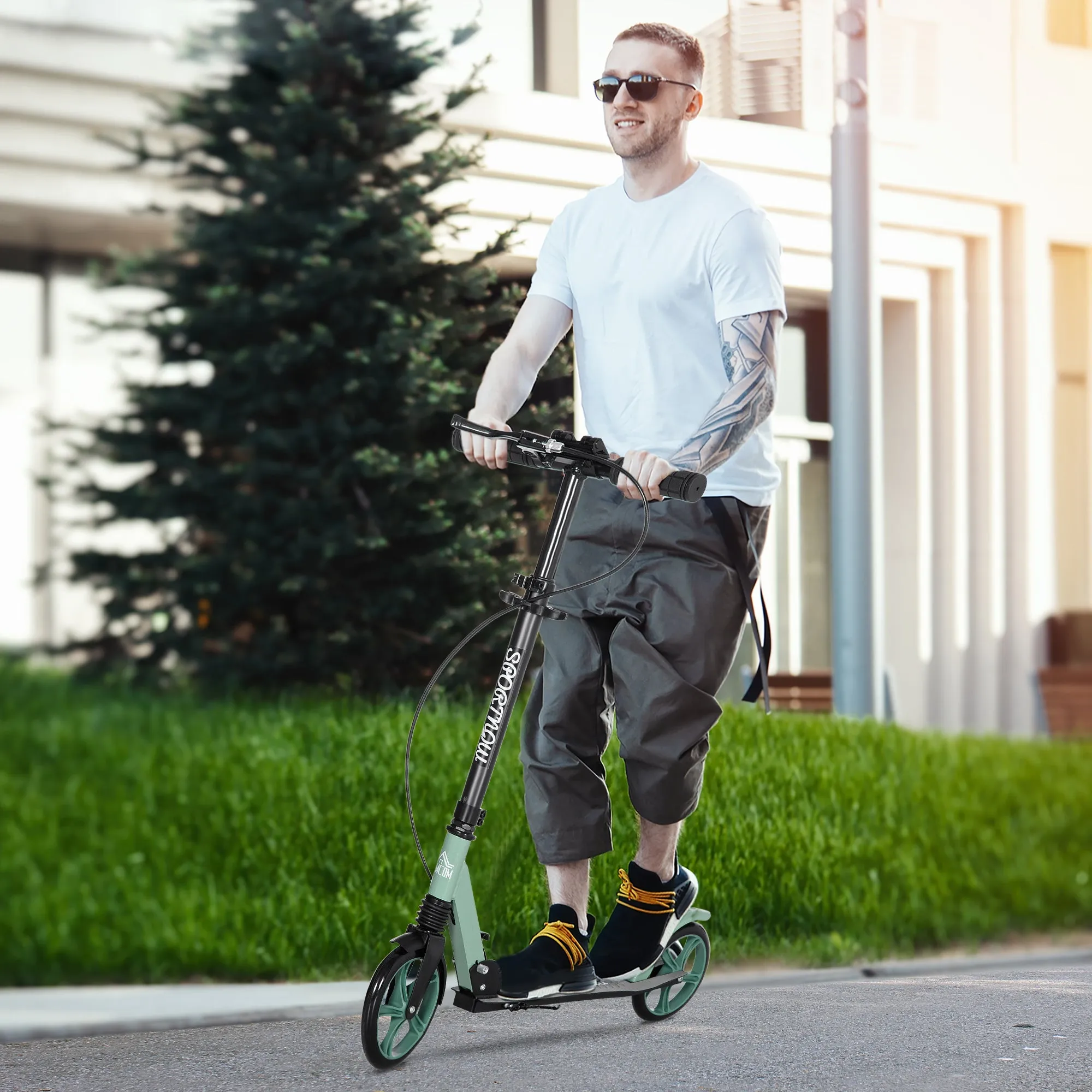 One-click Folding Kick Scooter for 14  w/ Adjustable Handlebar, Push Scooter with Kickstand, Dual Brake System, Shock Absorber, 200mm Wheels