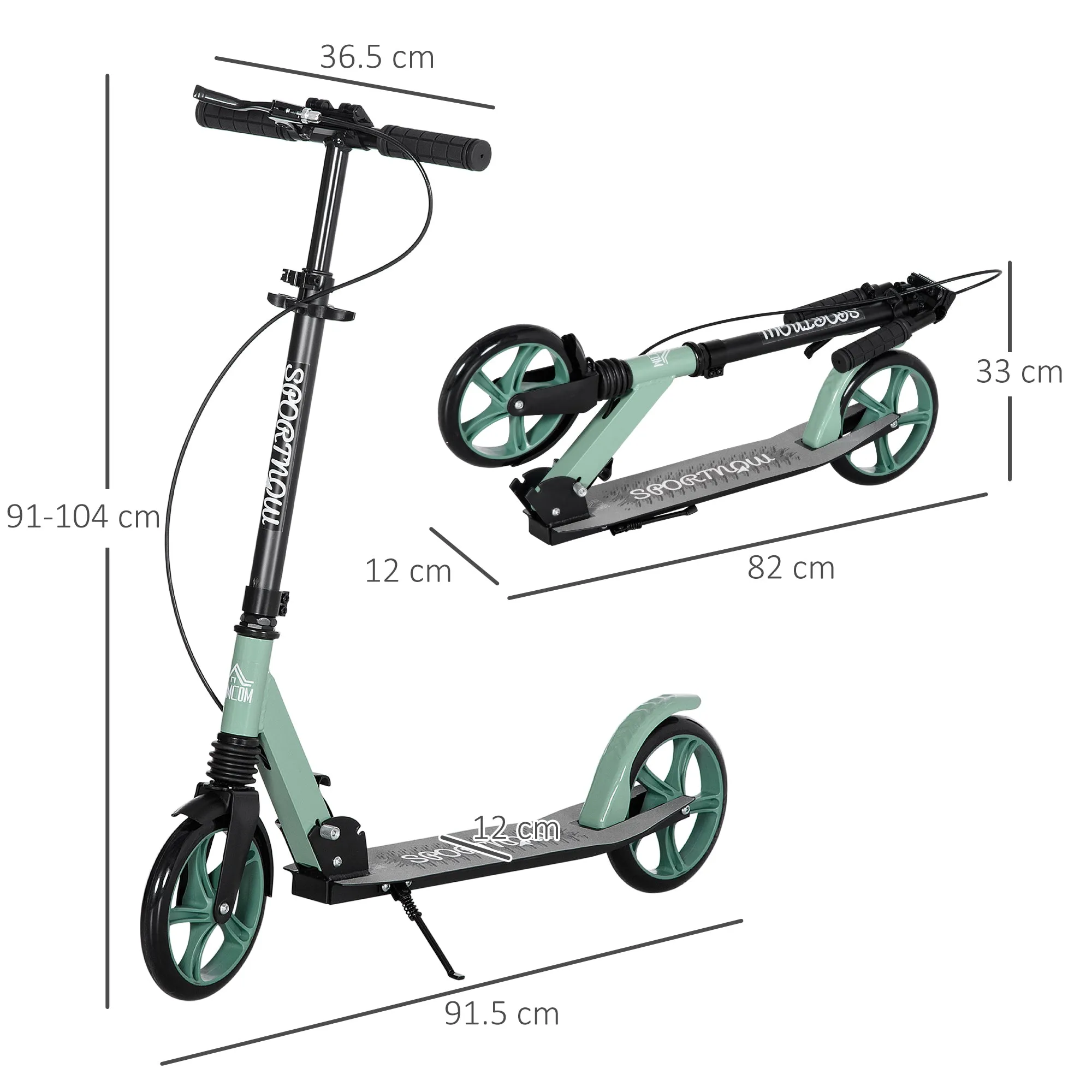 One-click Folding Kick Scooter for 14  w/ Adjustable Handlebar, Push Scooter with Kickstand, Dual Brake System, Shock Absorber, 200mm Wheels