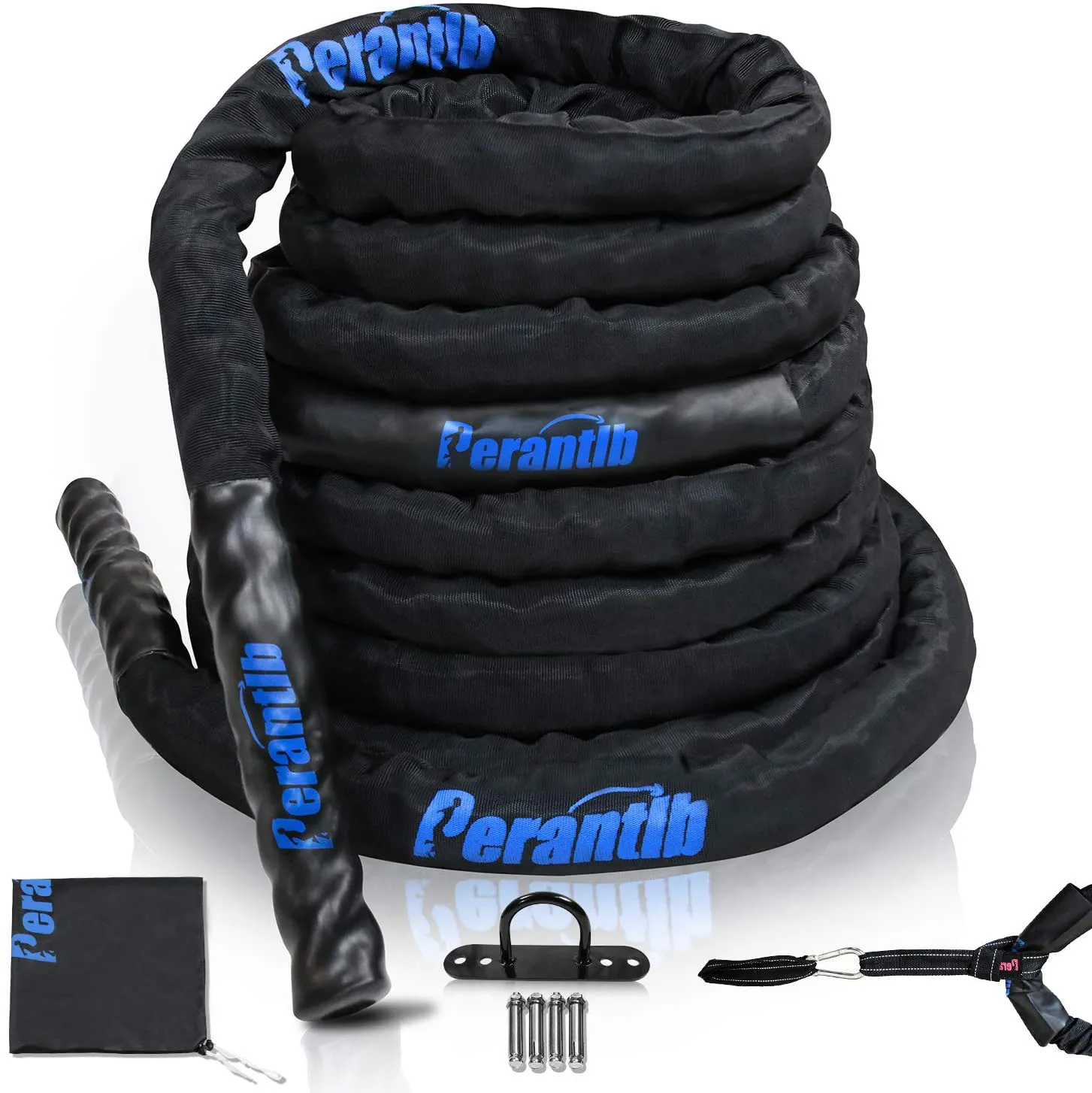 Perantlb Battle Rope with wear-Resistant Nylon Protective Sleeve ，Heavy Battle Rope for Strength Training Home Fitness Exercise Rope， Anchor Strap Kit Included