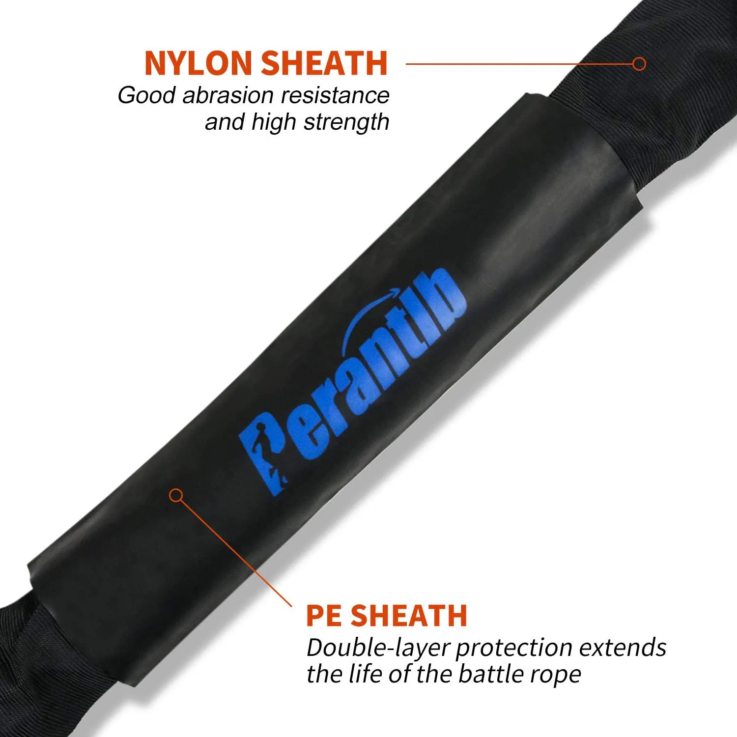 Perantlb Battle Rope with wear-Resistant Nylon Protective Sleeve ，Heavy Battle Rope for Strength Training Home Fitness Exercise Rope， Anchor Strap Kit Included