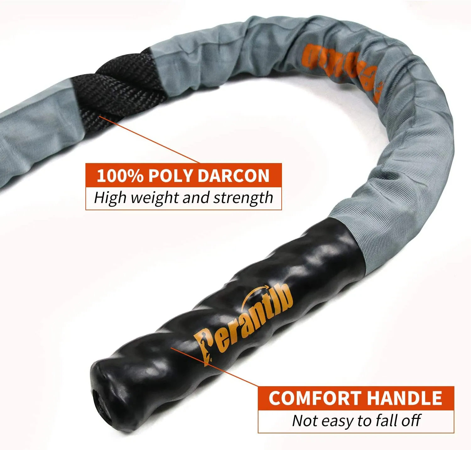 Perantlb Poly Battle Rope with Cloth Sleeve -1.5/2 Inch Diameter 30' 40' 50' Lengths -Gym Muscle Toning Metabolic Workout Fitness, Battle Rope Anchor Strap Kit Included…