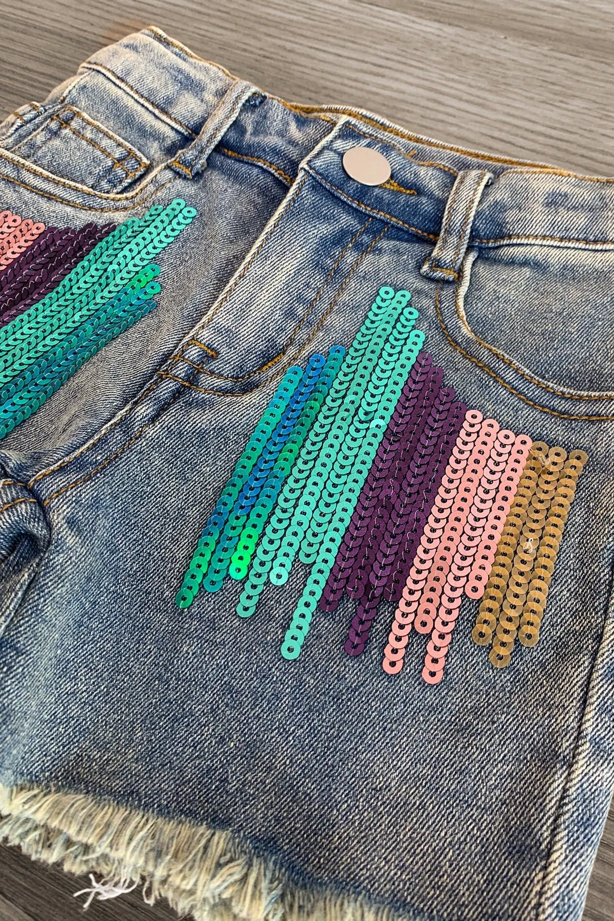 "Beach" Sequin Denim Short Set