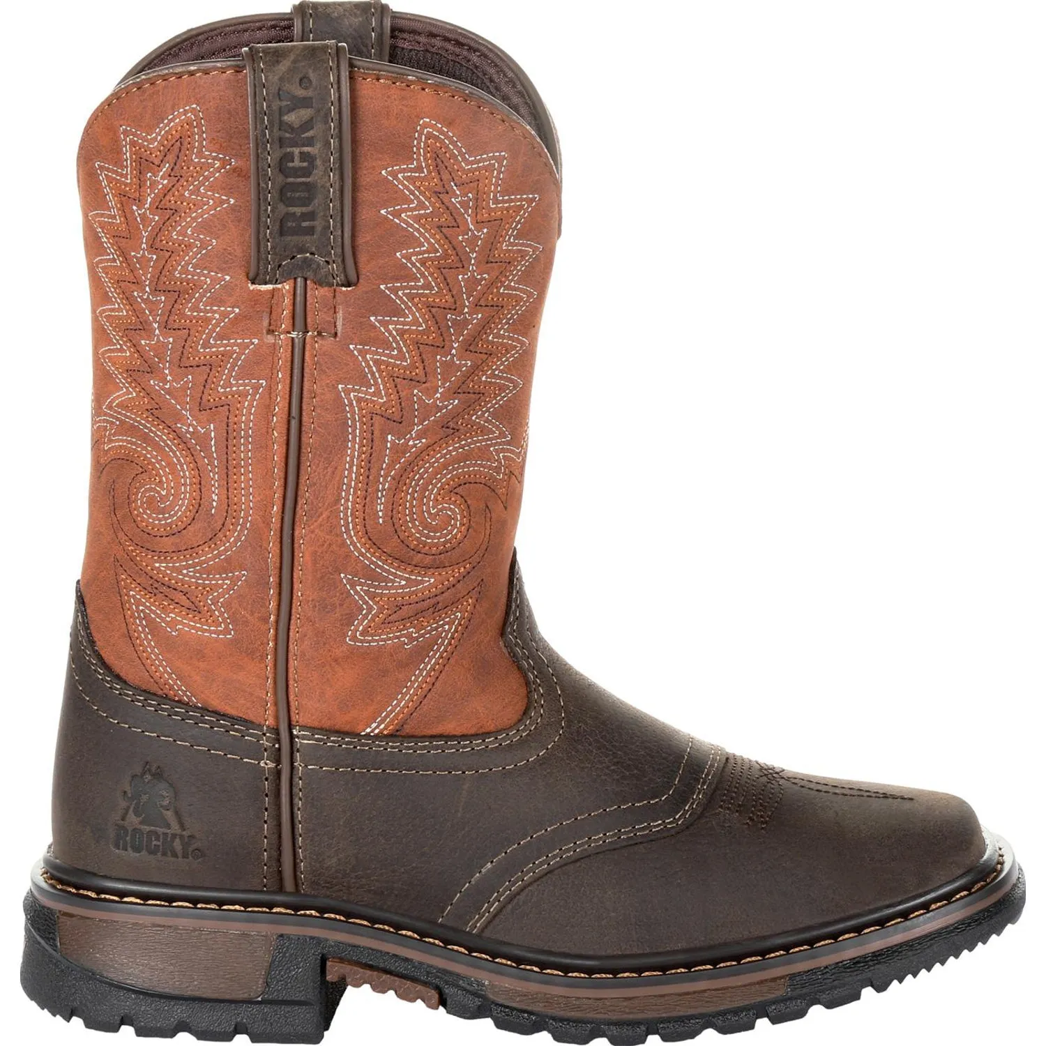 Rocky Youth Boys Chocolate/Orange Leather Ride FLX Cowboy Boots