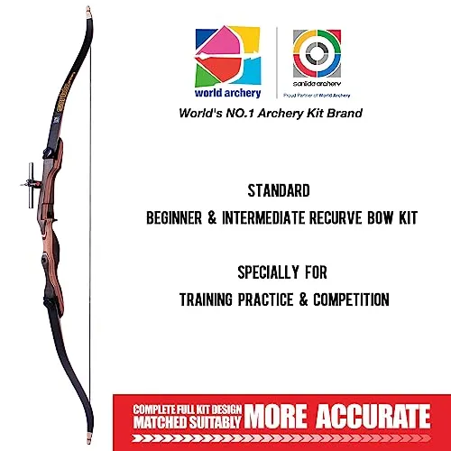 Sanlida Noble Standard Beginner & Intermediate Recurve Bow and Arrows Kit for Adult and Youth, Wooden Takedown Recurve Bow Package for Training, Practice & Competition RH Only (54", 16lbs)