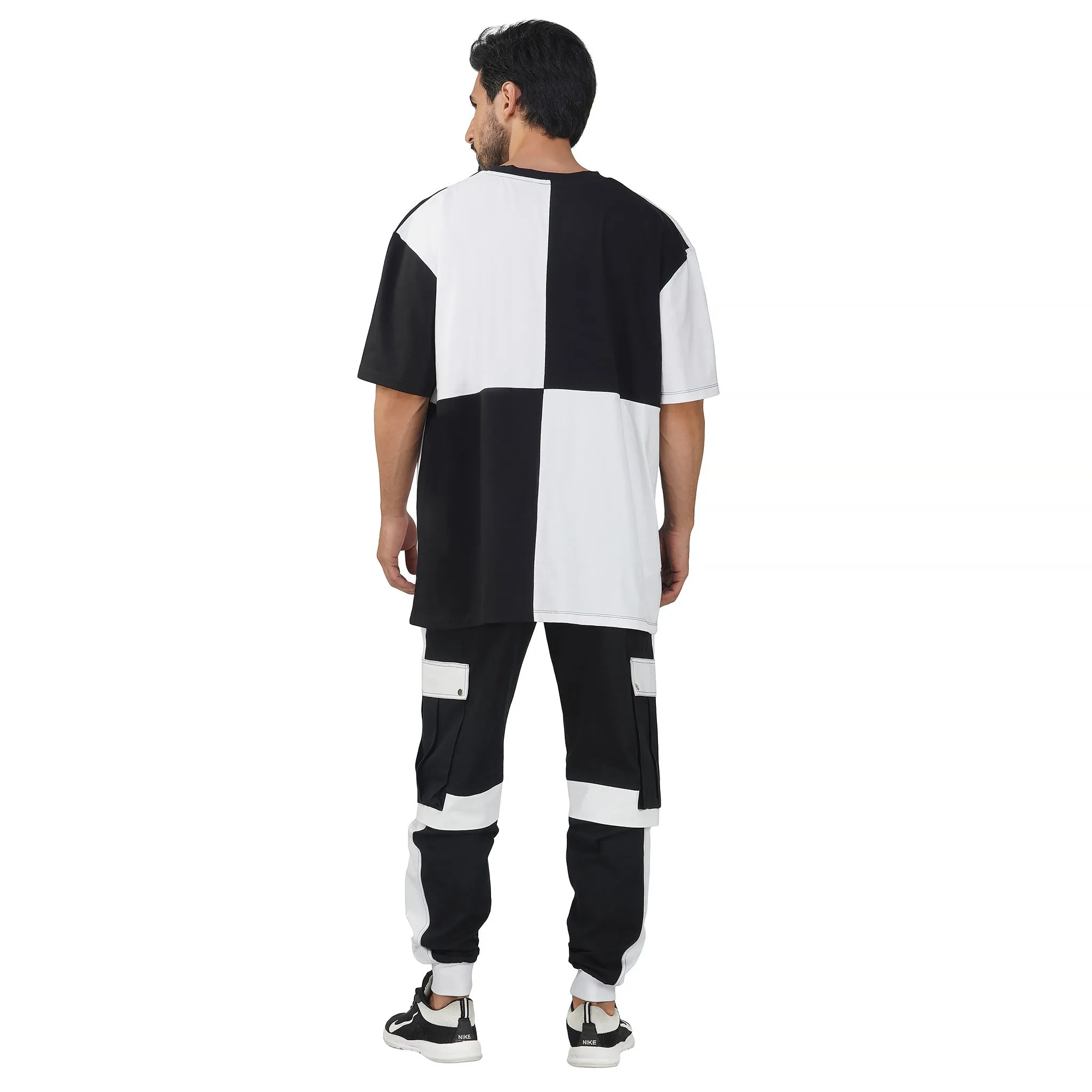 SLAY. Men's Oversized Black & White T-shirt & Cargo Pants Co-ord Set