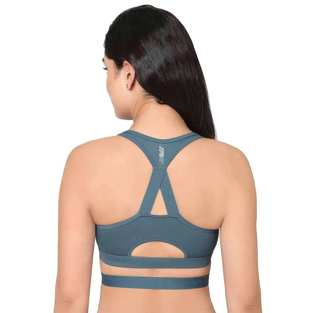 Sports Lover Padded Non-wired Strappy Medium Intensity Full coverage Sports Bra - Blue