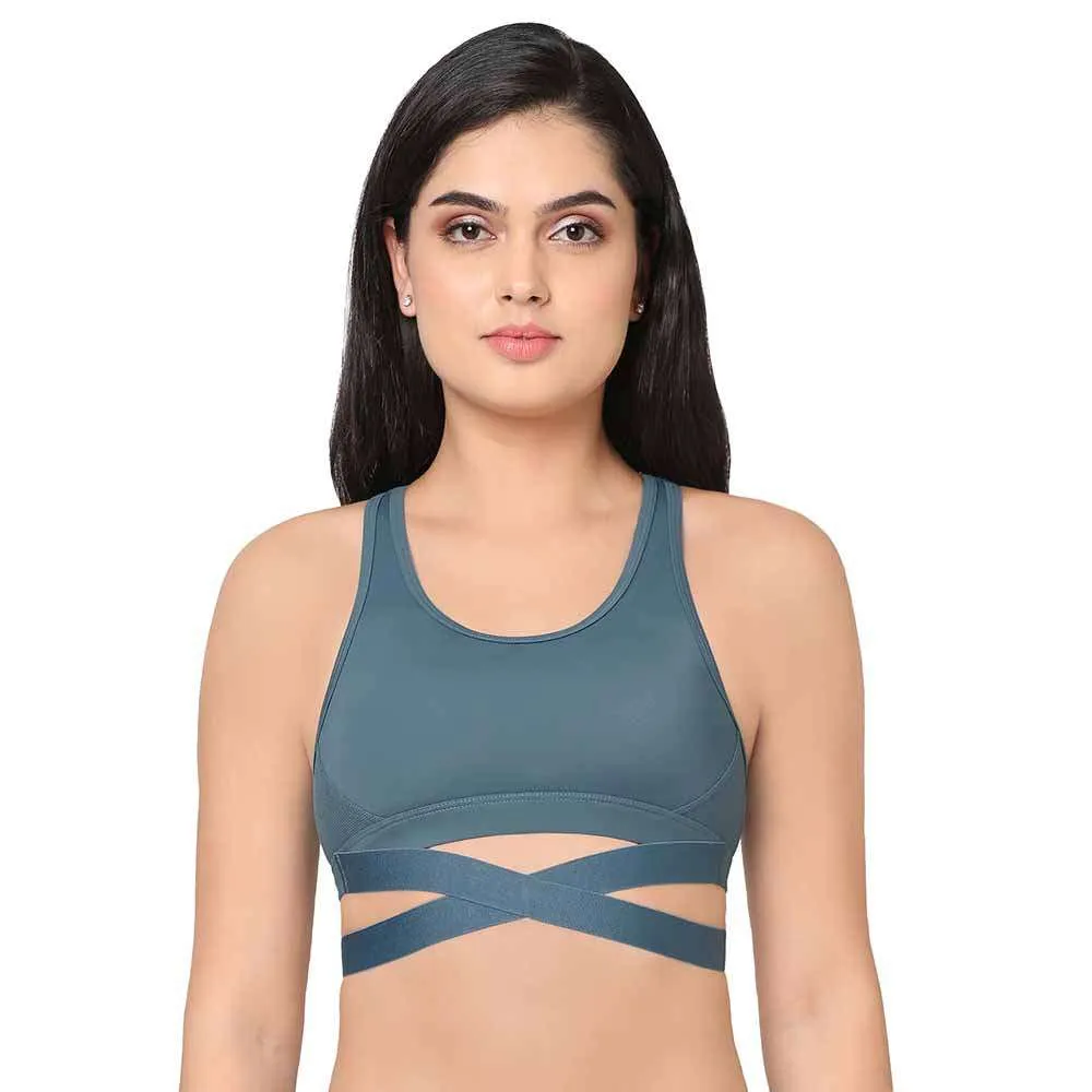 Sports Lover Padded Non-wired Strappy Medium Intensity Full coverage Sports Bra - Blue