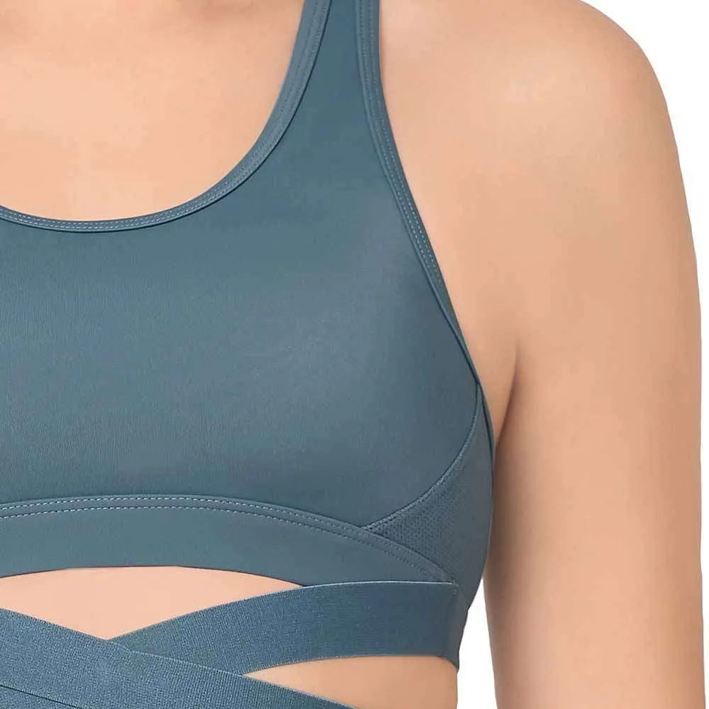 Sports Lover Padded Non-wired Strappy Medium Intensity Full coverage Sports Bra - Blue