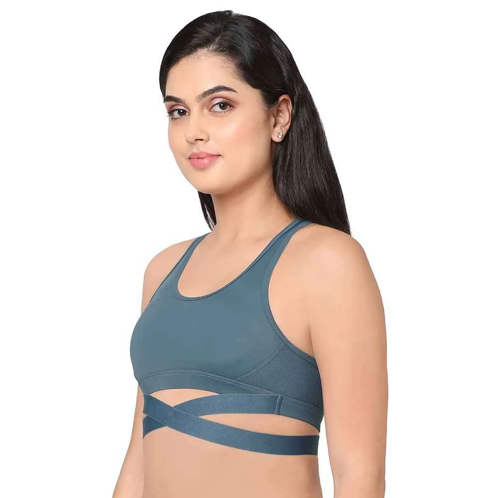 Sports Lover Padded Non-wired Strappy Medium Intensity Full coverage Sports Bra - Blue