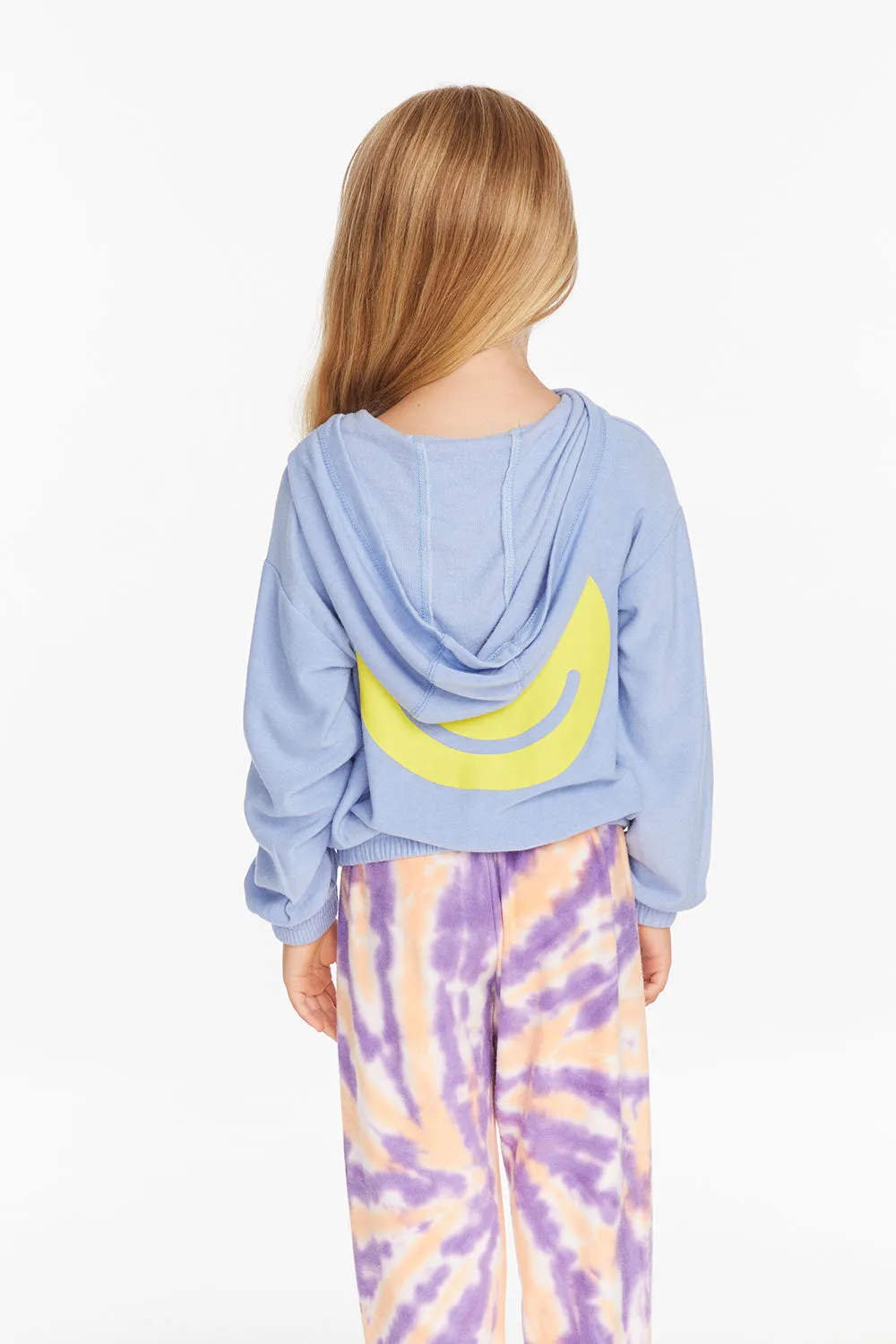 Star Smiley Semi Cropped Shirred Hoodie Pullover