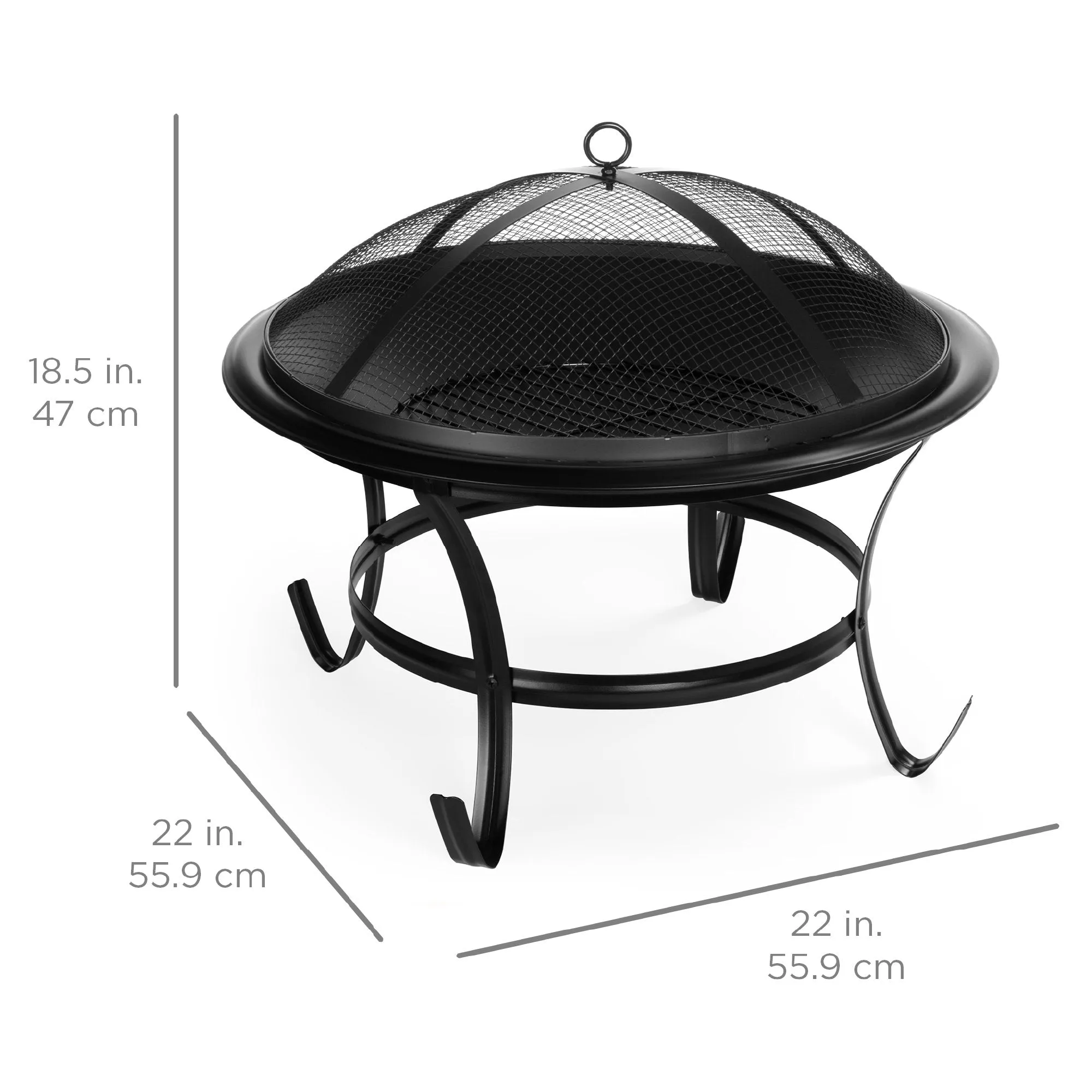 Steel Outdoor Patio Fire Pit Bowl w/ Screen Cover, Poker - 22in