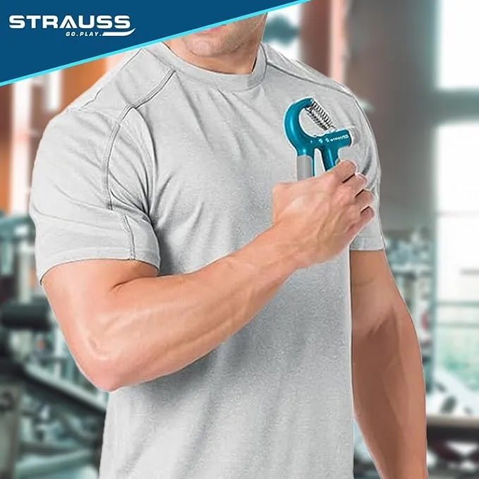 Strauss Adjustable Hand Grip| Adjustable Resistance (10KG - 40KG) | Hand Gripper for Home & Gym Workouts | Perfect for Finger & Forearm Hand Exercises & Strength Building (Black/Blue) Pack of 10