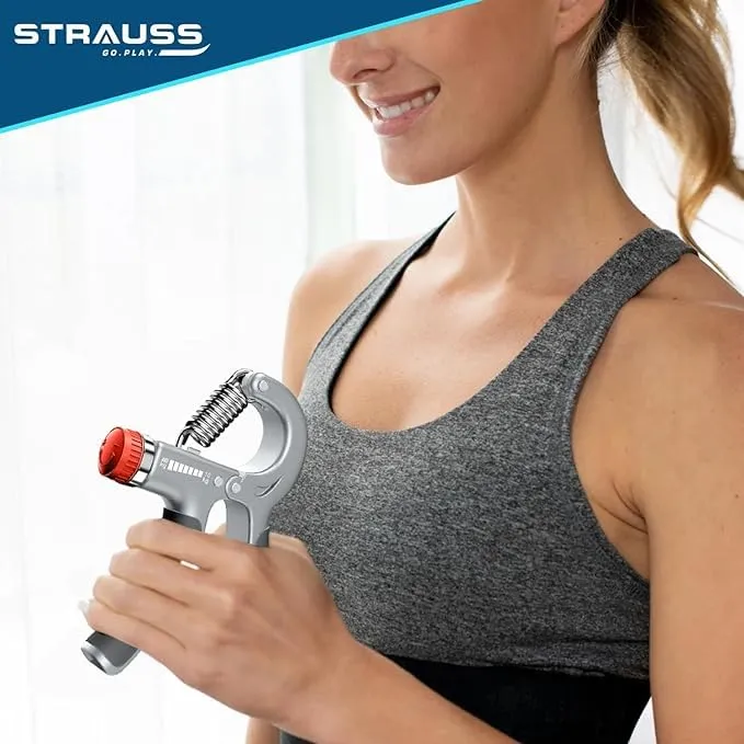 Strauss Adjustable Hand Grip | Adjustable Resistance (10KG - 40KG) | Hand Gripper for Home & Gym Workouts | Perfect for Finger & Forearm Hand Exercises for Men & Women (Black/Grey) | Pack of 12