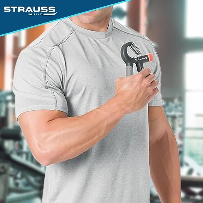 Strauss Adjustable Hand Grip | Adjustable Resistance (10KG - 40KG) | Hand Gripper for Home & Gym Workouts | Perfect for Finger & Forearm Hand Exercises for Men & Women (Black/Grey) | Pack of 12