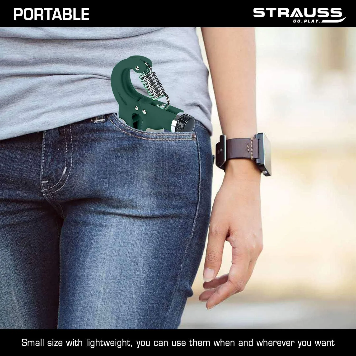 Strauss Adjustable Hand Grip| Adjustable Resistance (10KG - 40KG) | Hand Gripper for Home & Gym Workouts | Perfect for Finger & Forearm Hand Exercises for Men & Women (Dark Green)