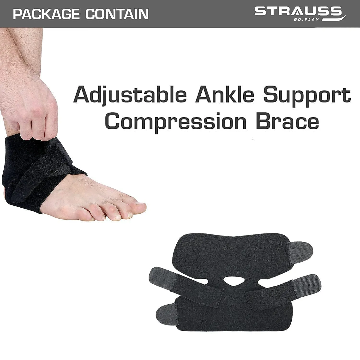 STRAUSS Ankle Support Brace, Single, (Black)