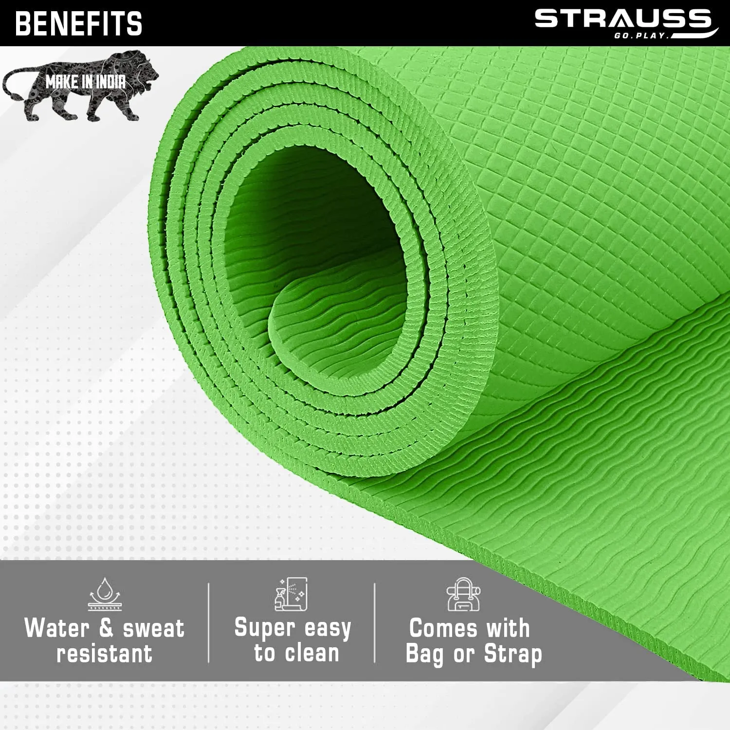 Strauss Anti Skid EVA Yoga Mat with Carry Bag, 4mm, (Green)