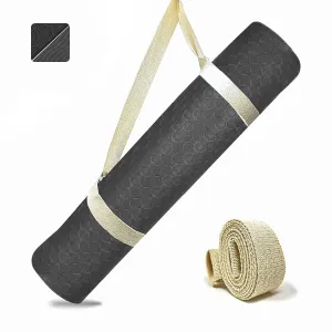 Strauss Anti Skid TPE Yoga Mat with Carry Strap, 6mm, (Black)