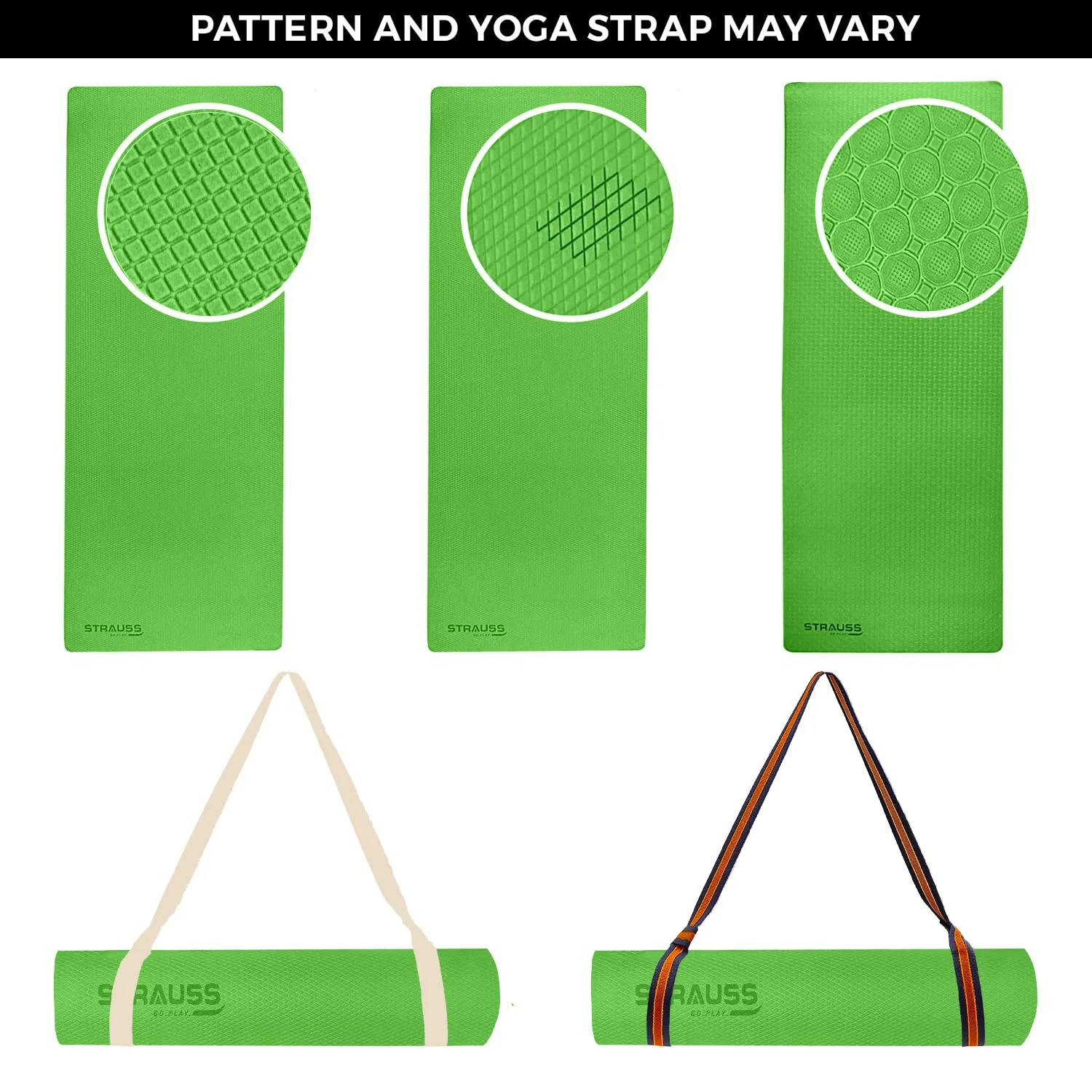 Strauss Anti Skid TPE Yoga Mat with Carry Strap, 6mm, (Green)