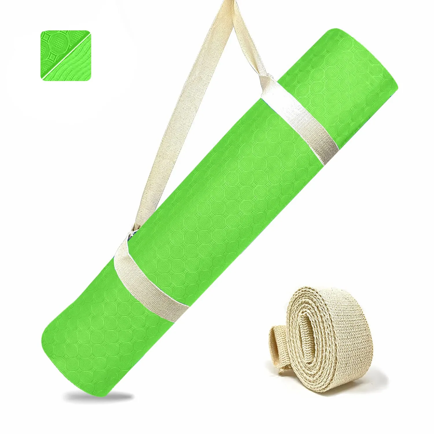 Strauss Anti Skid TPE Yoga Mat with Carry Strap, 6mm, (Green)