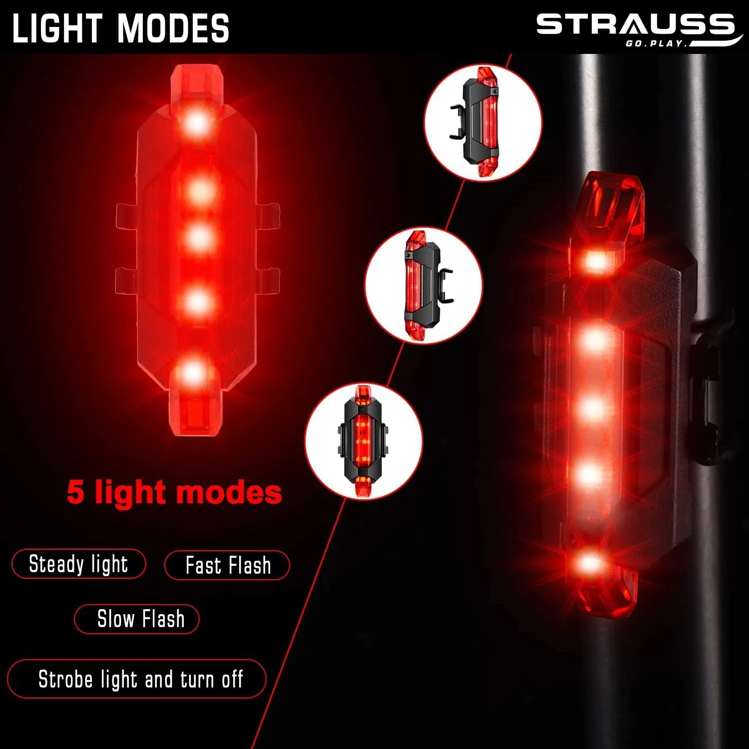 Strauss Bicycle Tail Lights | USB Rechargeable Headlights| Ultra Bright Waterproof Bicycle Tail Lights | Light Set with Led Light | Tail Clip Light Lamp |Taillight Set