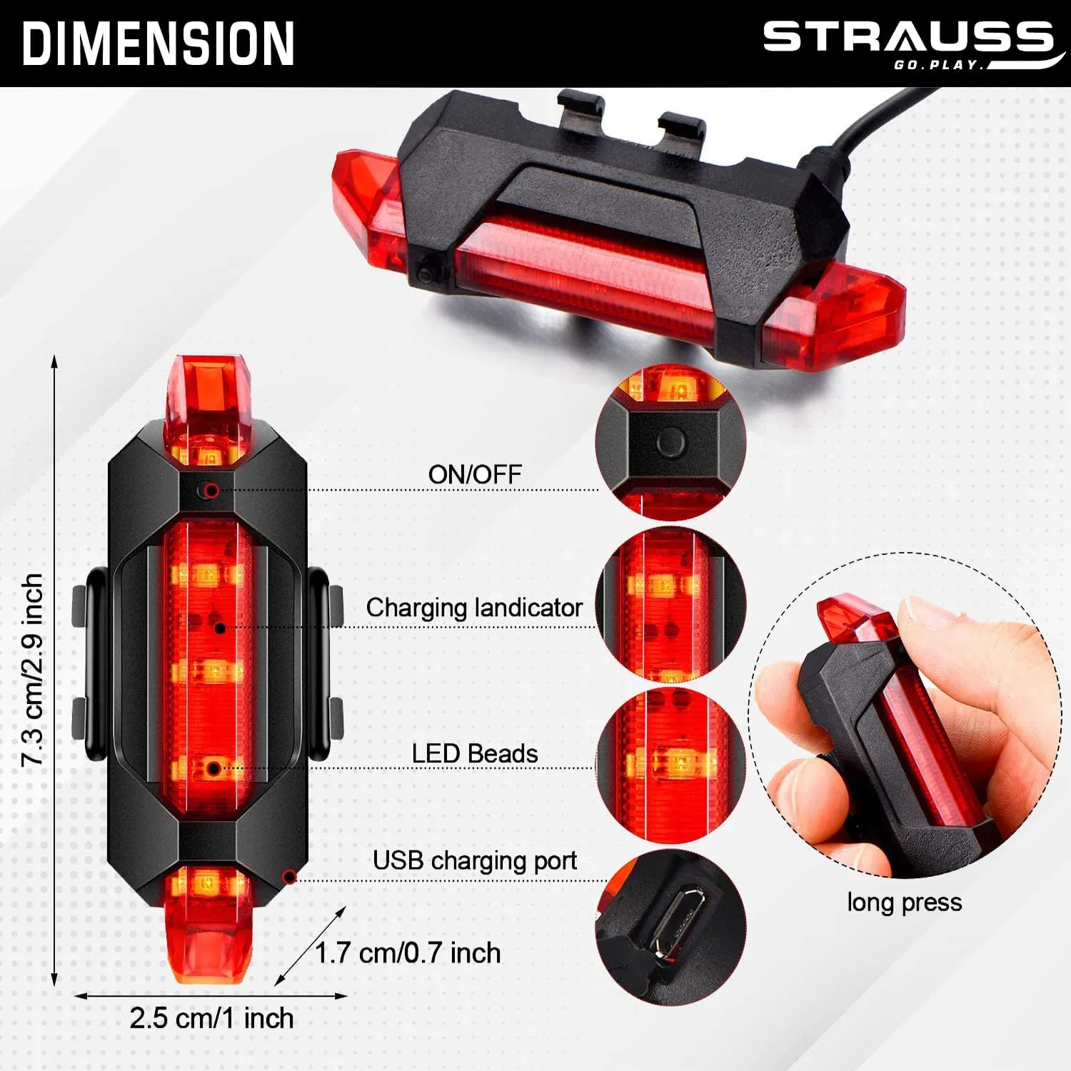 Strauss Bicycle Tail Lights | USB Rechargeable Headlights| Ultra Bright Waterproof Bicycle Tail Lights | Light Set with Led Light | Tail Clip Light Lamp |Taillight Set