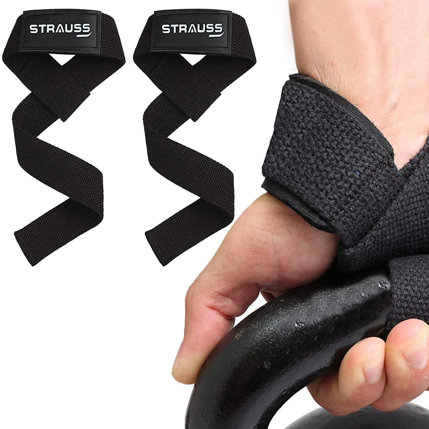 STRAUSS Cotton Wrist Support|Wrist Band for Compression and Support|Adjustable Fitness Band for Gym,Sports, and Weightlifting|Comfortable and Breathable Fabric|Ideal for Men and Women|Set of 2,(Black)