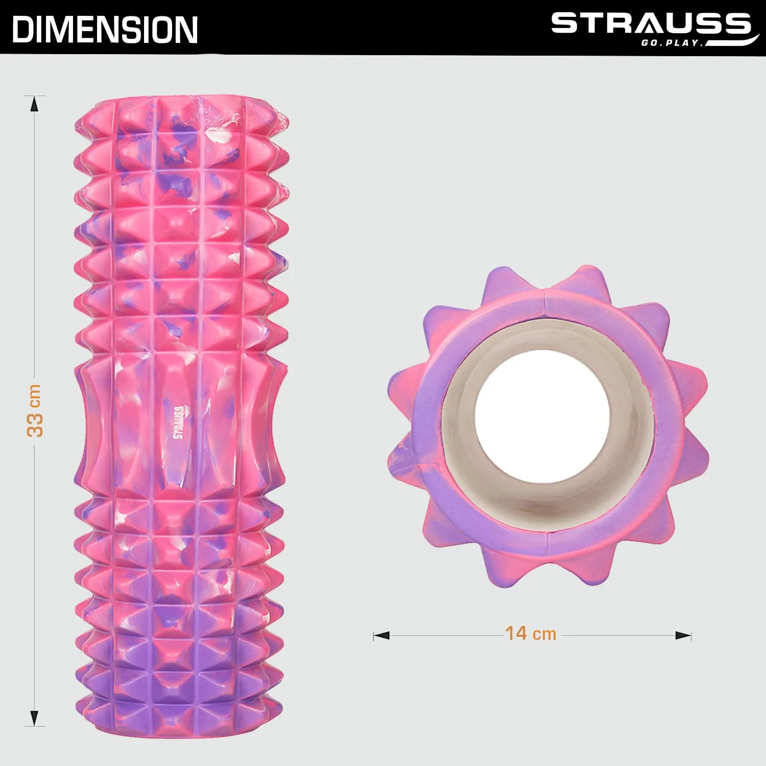 Strauss Grid Foam Roller | Eco-Friendly Spikes Foam Roller | Premium Eva Foam | Light Weight & Travel-Friendly Foam Roller for Relieve Muscle Tightness, Soreness & Inflammation ,33 CM (Multicolor Pink)